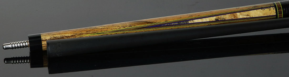 Jacoby Custom Bocote and Buckeye Burl Pool Cue with Black Lizard Wrap and Jacoby Black Carbon Shaft
