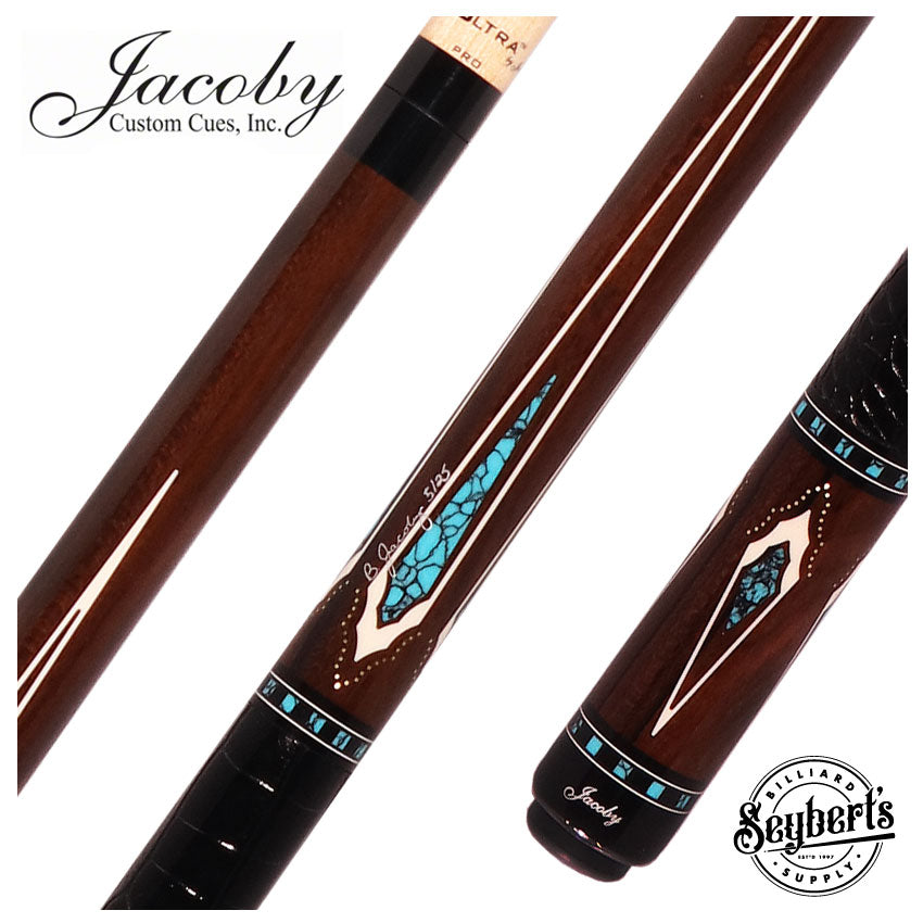 Jacoby HBV2 Series Ziricote with Turquoise and White Juma Points Pool Cue
