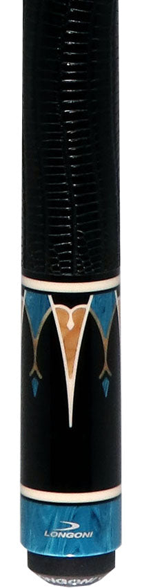 Longoni Galaxy Cyan Pool Cue with Lizard Wrap and S2 American Shaft