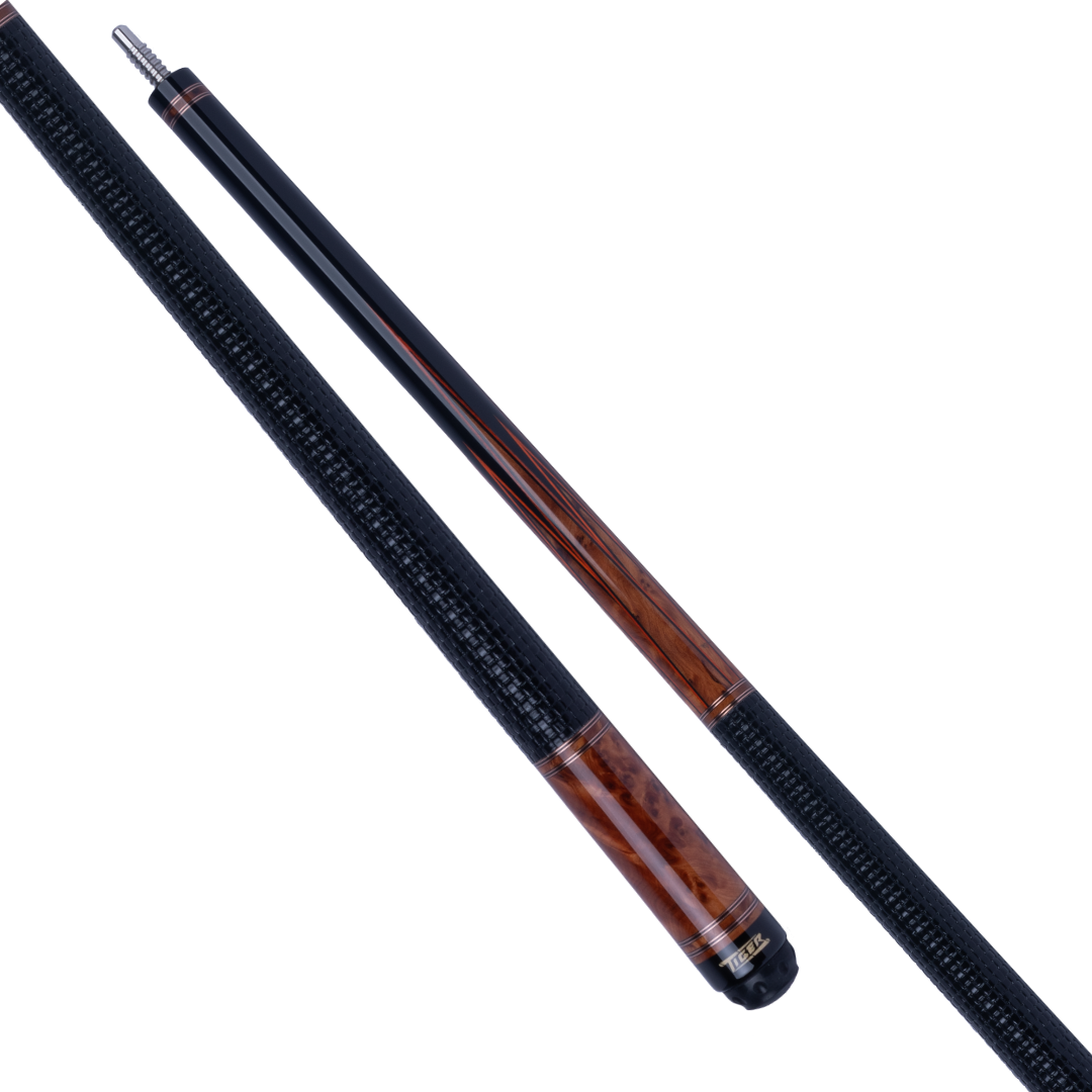 Tiger LX8 Ebony and Amboyna Burl Pool Cue with Leather Weave Wrap